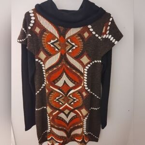 Aryeh Brown and Orange Patterned Midi Dress